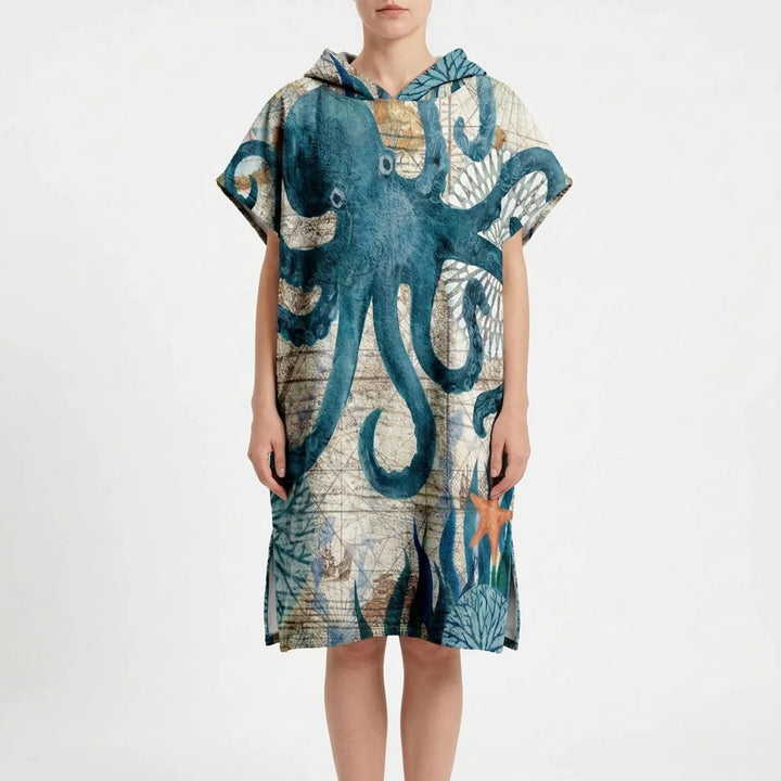 Quick-dry swim cover-up with hood, practical for changing & staying warm post-swim.