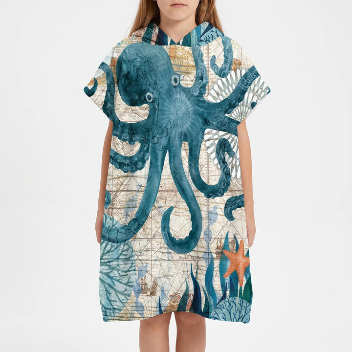 Versatile hooded beach poncho, essential swim gear for adults and teens, quick-drying.