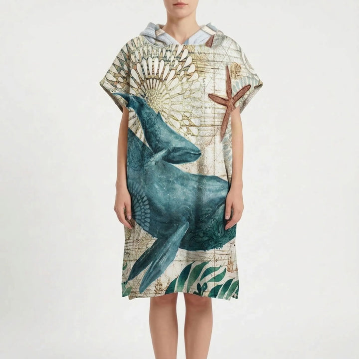 Comfortable quick-dry hooded poncho, suitable as a swim cover-up or changing robe.