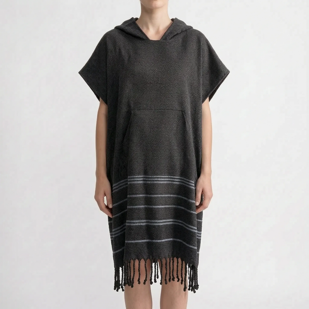 Lightweight unisex hooded beach towel poncho, essential travel changing robe & swim cover-up.