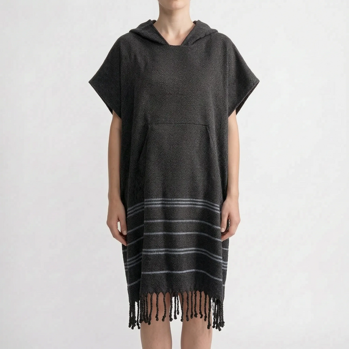 Lightweight unisex hooded beach towel poncho, essential travel changing robe & swim cover-up.