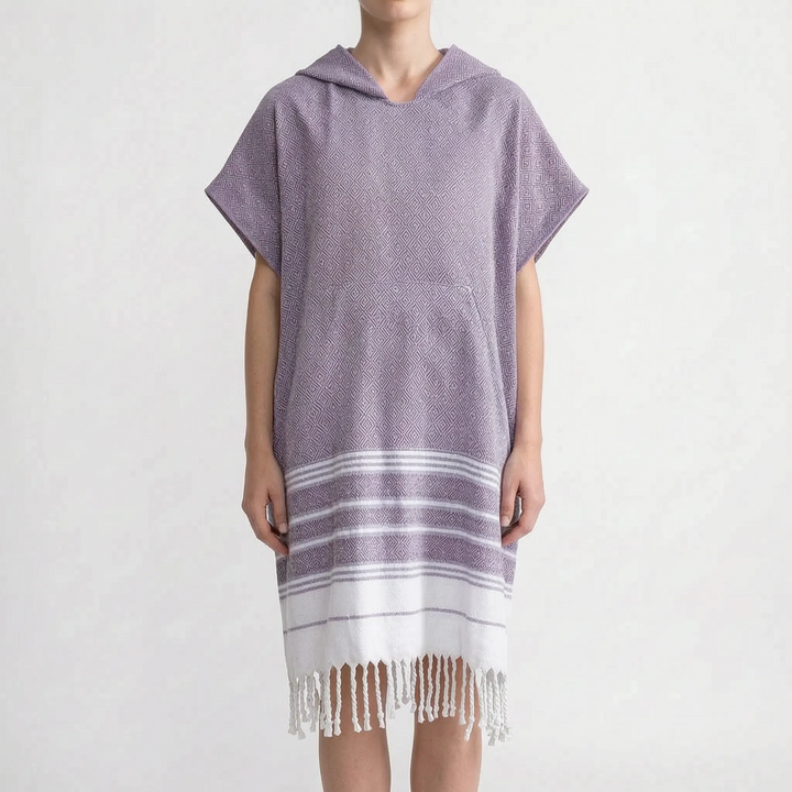Quick-dry & sand-resistant unisex hooded beach poncho, perfect changing robe & swim cover-up.