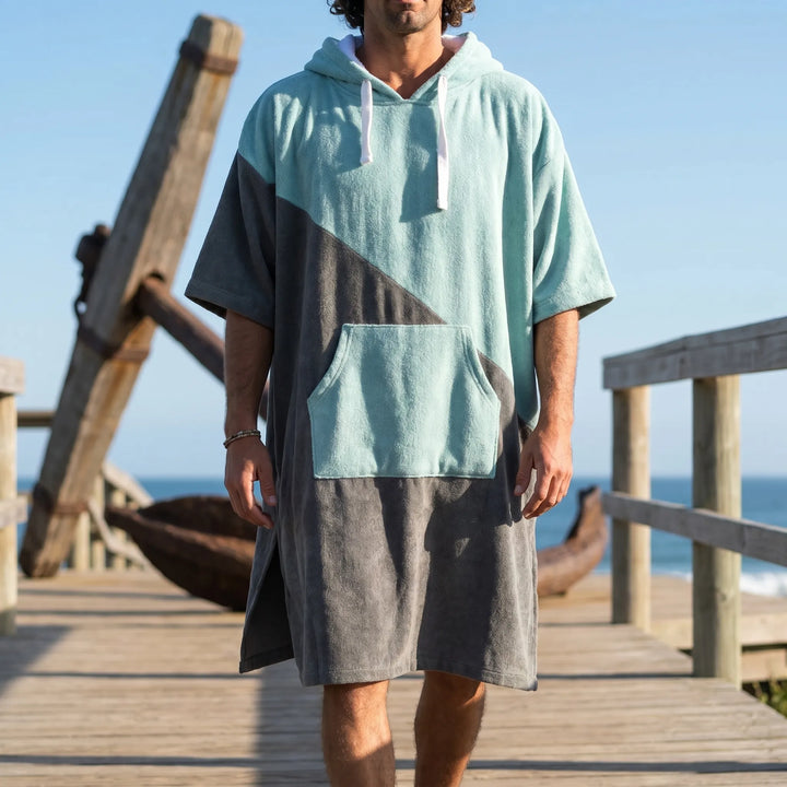 Unisex hooded changing poncho for beach & pool. Quick-dry towel robe for surf, swim, & outdoor changing.