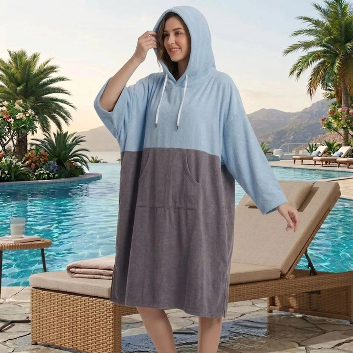 Unisex changing robe, perfect travel accessory for beach, pool, or watersports. Post-swim comfort, quick-dry.