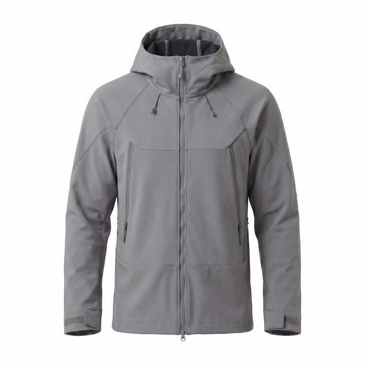 Unisex hooded outdoor jacket for men & women, protecting against elements during hiking & trekking.