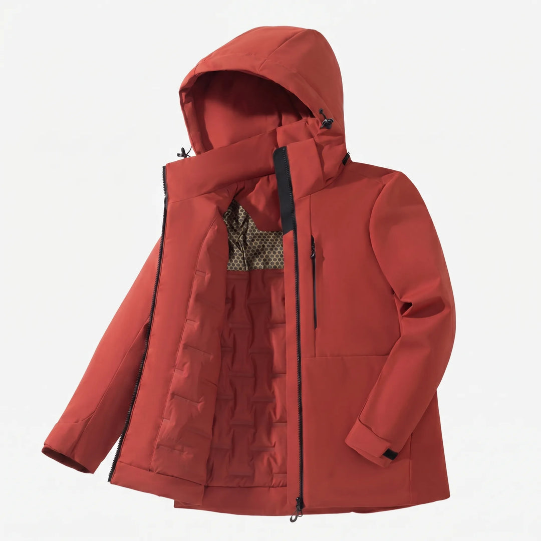 Unisex hooded thermal windbreaker jacket protecting against wind & cold. Ideal for winter hiking & camping.