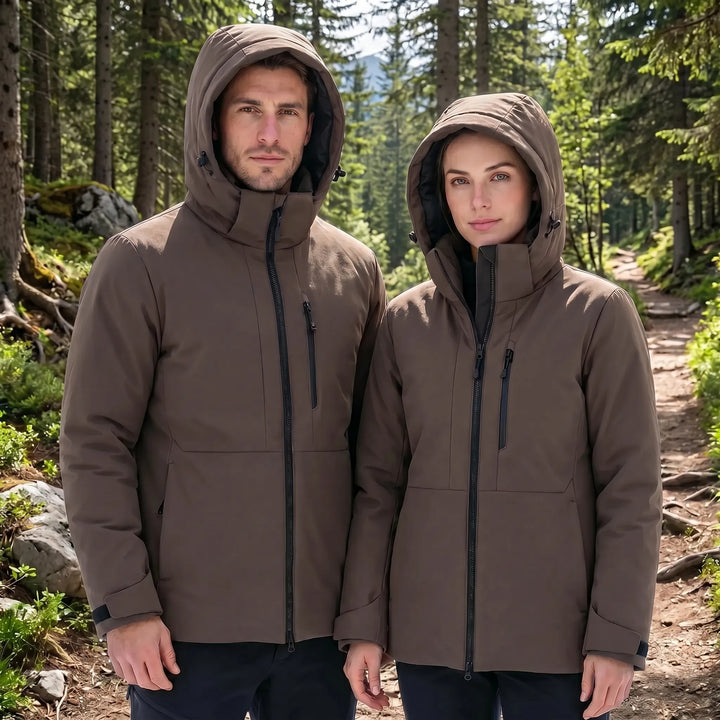 Durable unisex hooded thermal windbreaker jacket for extreme cold. Essential winter outdoor gear.