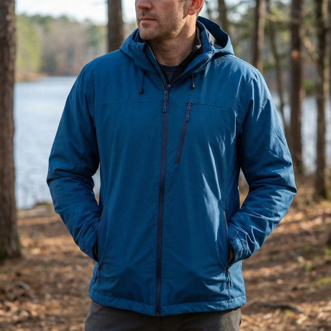 Unisex hooded windbreaker jacket for outdoor adventures, lightweight & water-resistant.