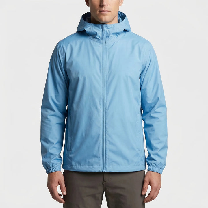 Lightweight windbreaker with hood, perfect unisex jacket for hiking, camping, & travel.
