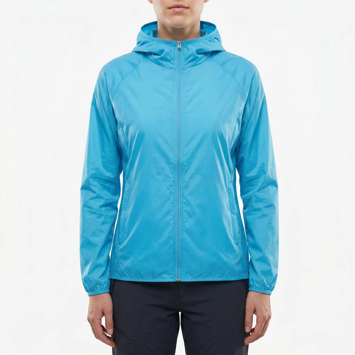 Water-resistant hooded jacket, essential outdoor gear for active men & women's adventures.