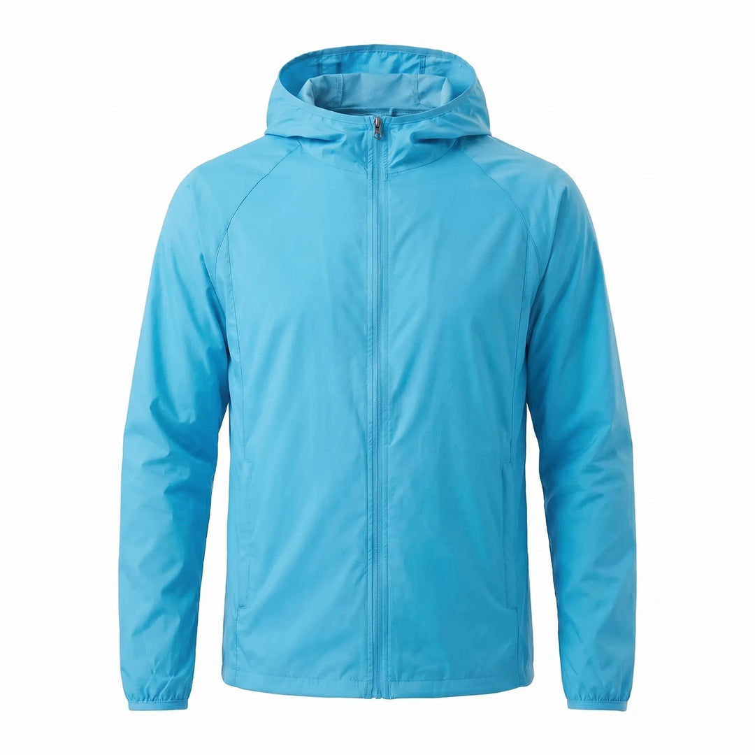 Protective hooded windbreaker for camping, a water-resistant unisex jacket for all seasons.