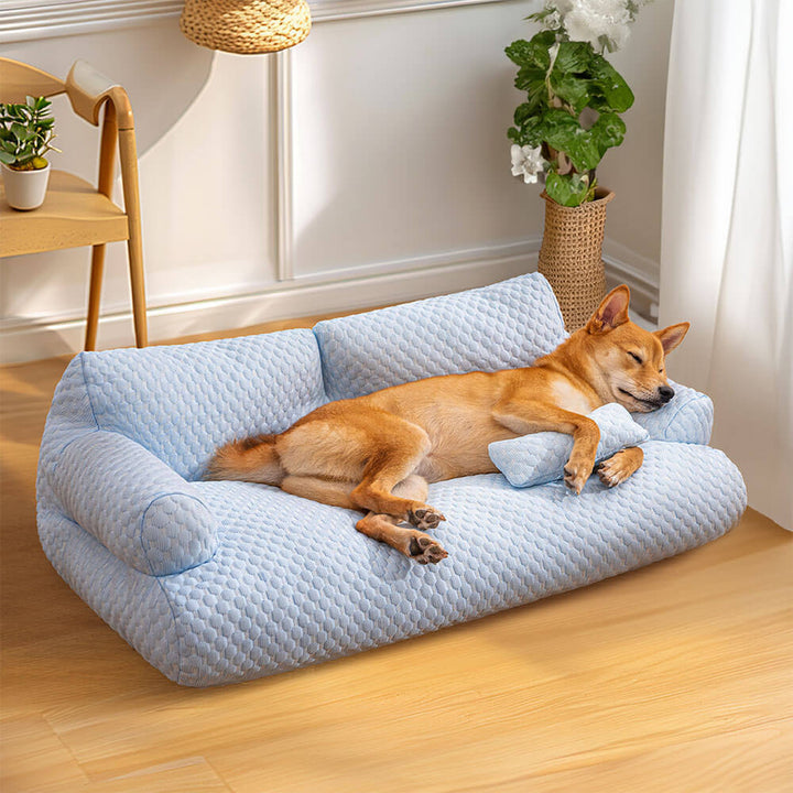 Unisex pet sofa bed, cooling ice silk, washable for lasting summer comfort
