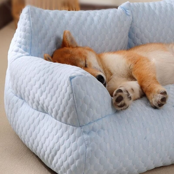 Durable dog bed, ice silk cooling, unisex design for all pets, easy wash