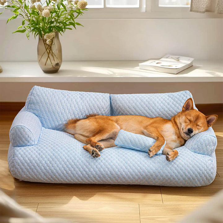Cooling dog bed with ice silk fabric, ideal for summer, washable design