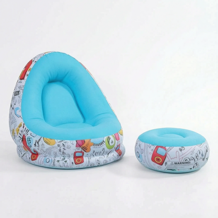 Convenient inflatable guest seating set, featuring a lounge chair & footrest for indoor/outdoor use.