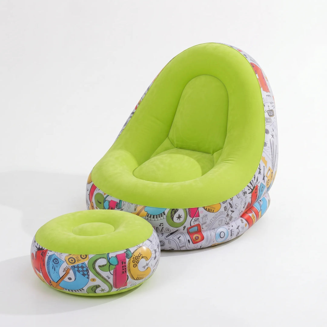 Unisex inflatable lounge chair set with ottoman, providing portable comfort for any leisure activity.