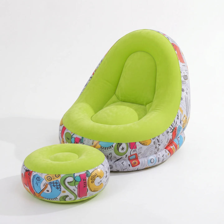 Unisex inflatable lounge chair set with ottoman, providing portable comfort for any leisure activity.