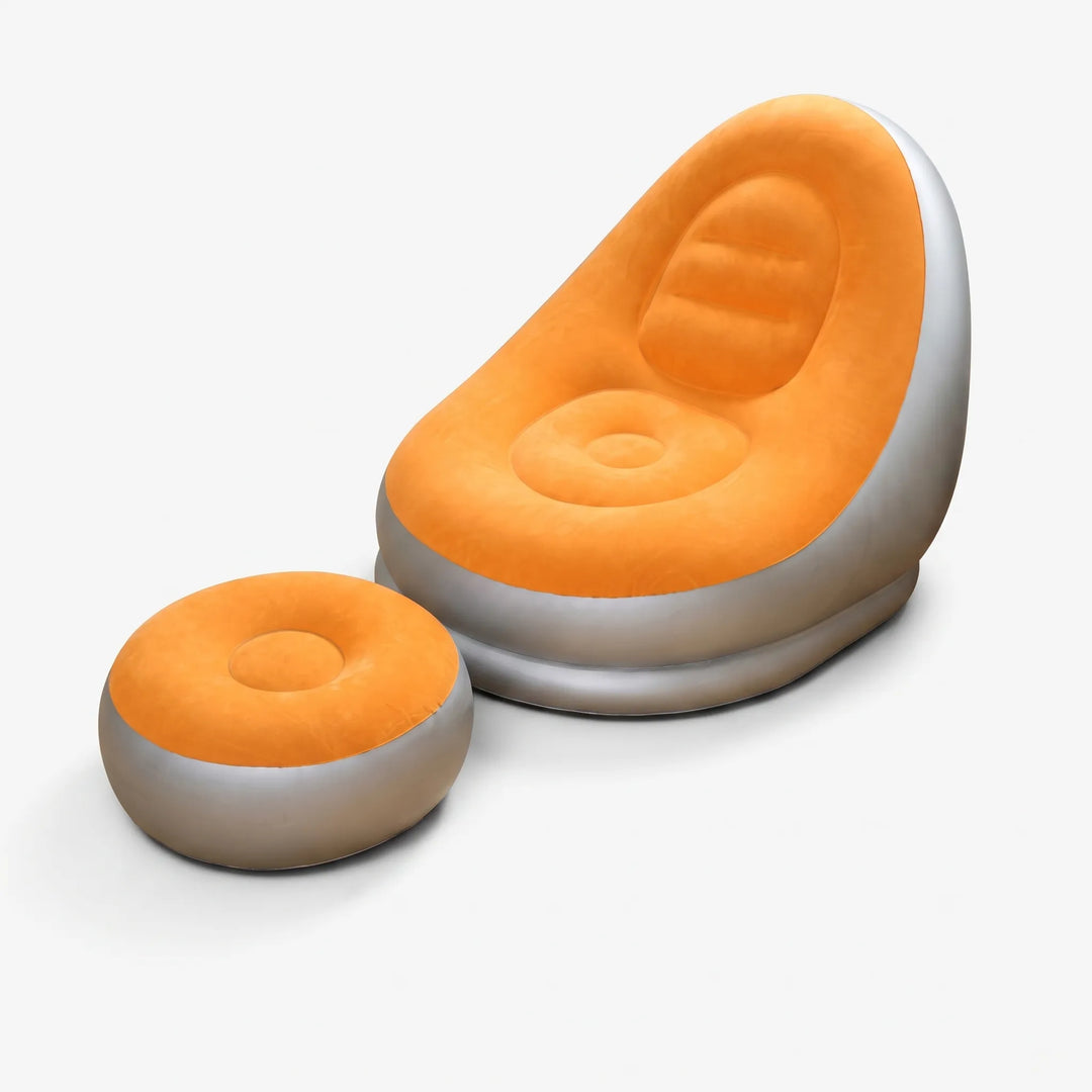 Relaxing inflatable air chair and matching footrest, creating a cozy lounge spot anywhere.