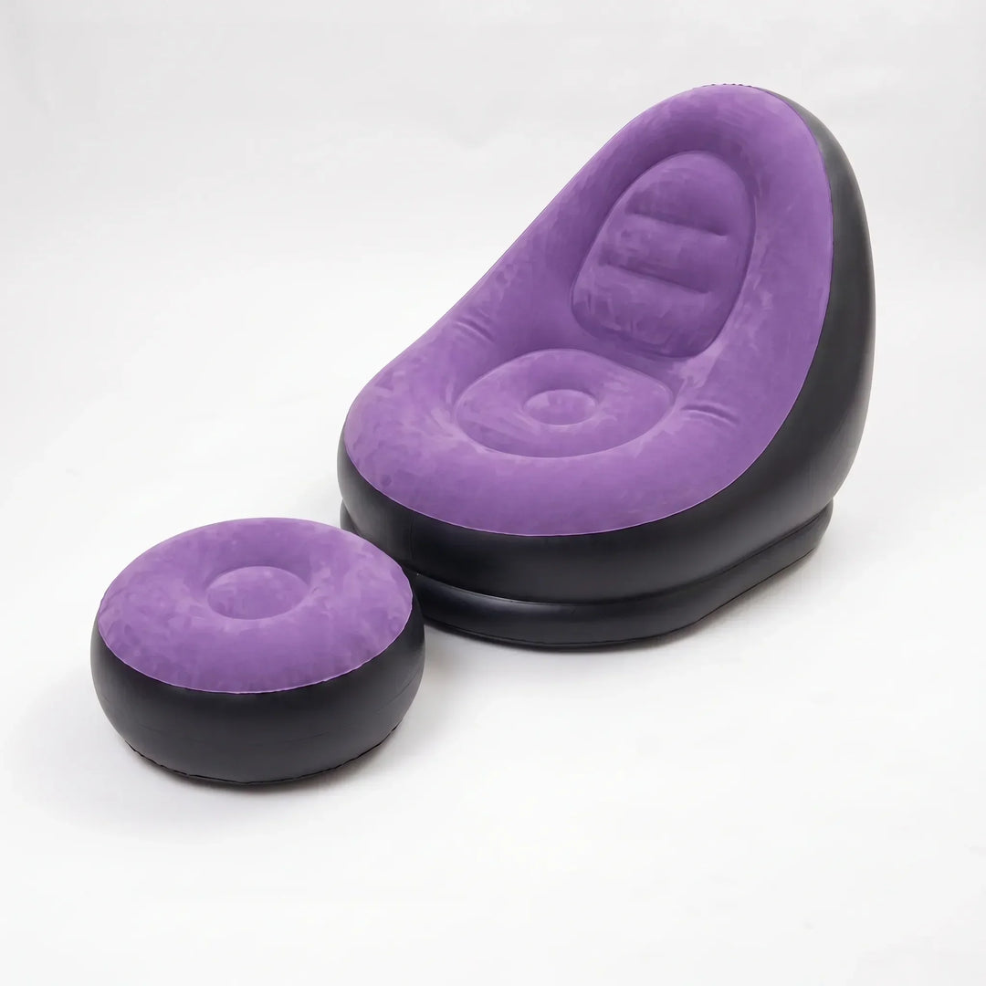 Unisex portable inflatable lounge chair & ottoman set. Ideal for backyard, camping, or indoor comfort.
