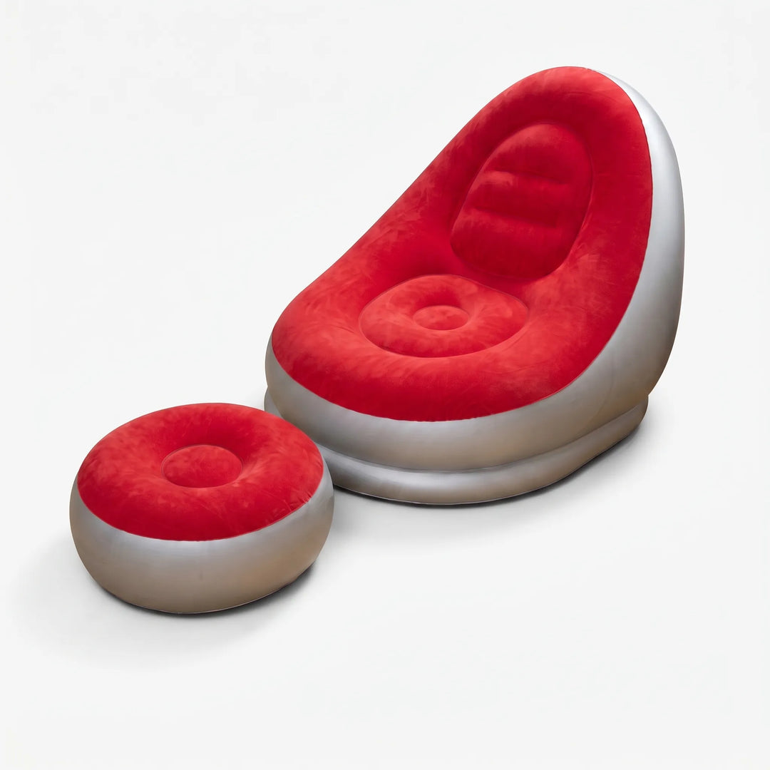 Air chair and ottoman set, inflatable for easy setup and portable comfort, perfect for any lounge area.