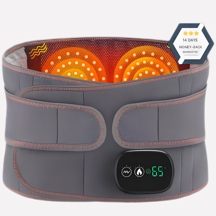 Unisex infrared heating waist massage belt with vibration for targeted back pain and muscle relief. Portable heat therapy.