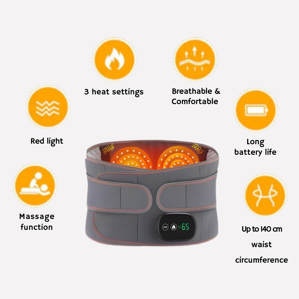 Unisex waist massager with infrared heating and vibration for targeted pain relief and muscle relaxation in the lower back.