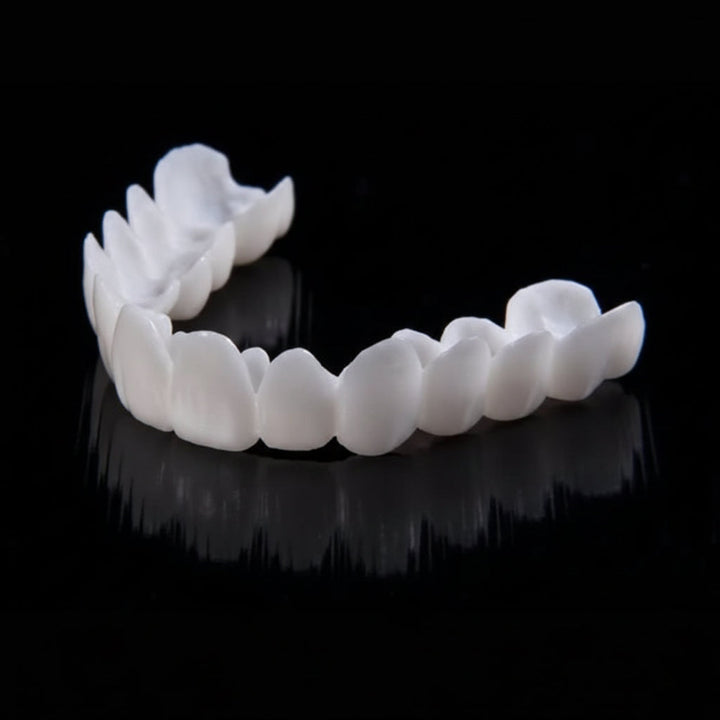 Quick & easy instant smile enhancer; temporary cosmetic tooth covers for beautiful white teeth.
