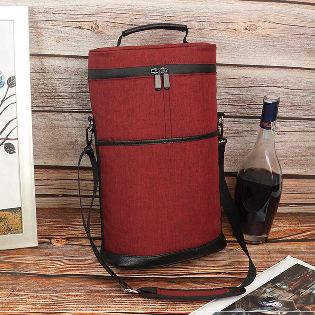 Unisex insulated dual wine carrier bag for travel, picnics, and outdoor dining.