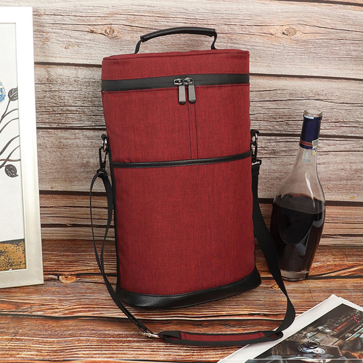 Unisex insulated dual wine carrier bag for travel, picnics, and outdoor dining.