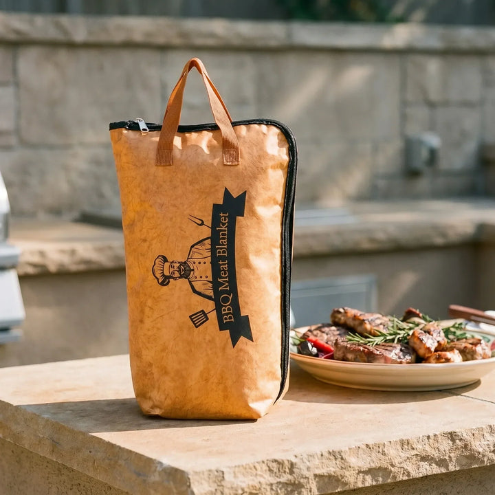 Unisex insulated meat resting bag for BBQ & roasts. Tyvek thermal food warmer, essential grill gear for juicy meats.