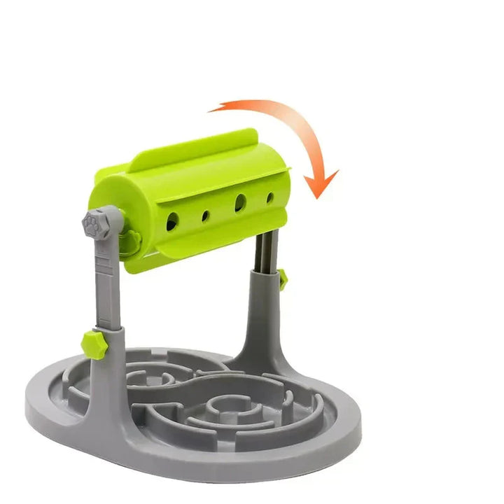 Interactive dog feeder, a rotating puzzle for slow eating and preventing gulping