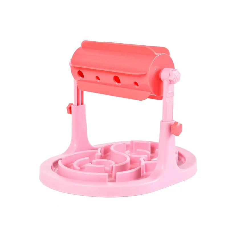 Anti-gulp dog food dispenser, a rotating puzzle for mental stimulation and slow feeding