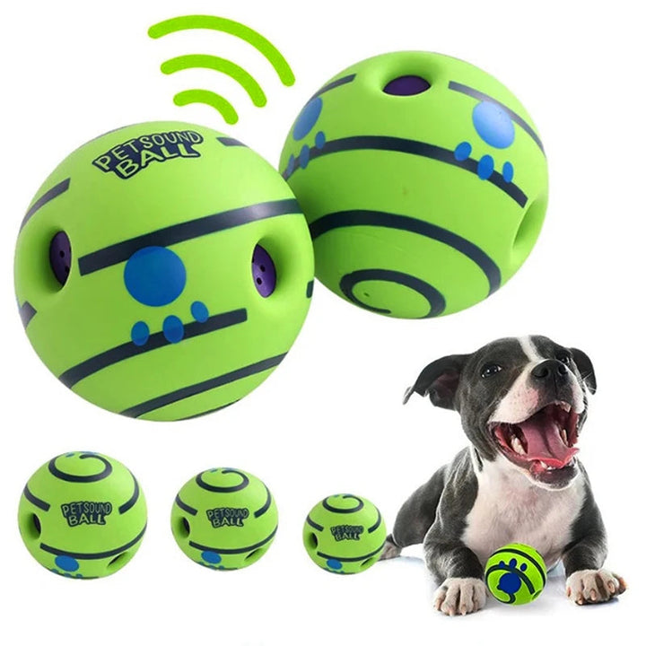 Dog playing with a yellow Unisex Giggle Ball, perfect for pet activity