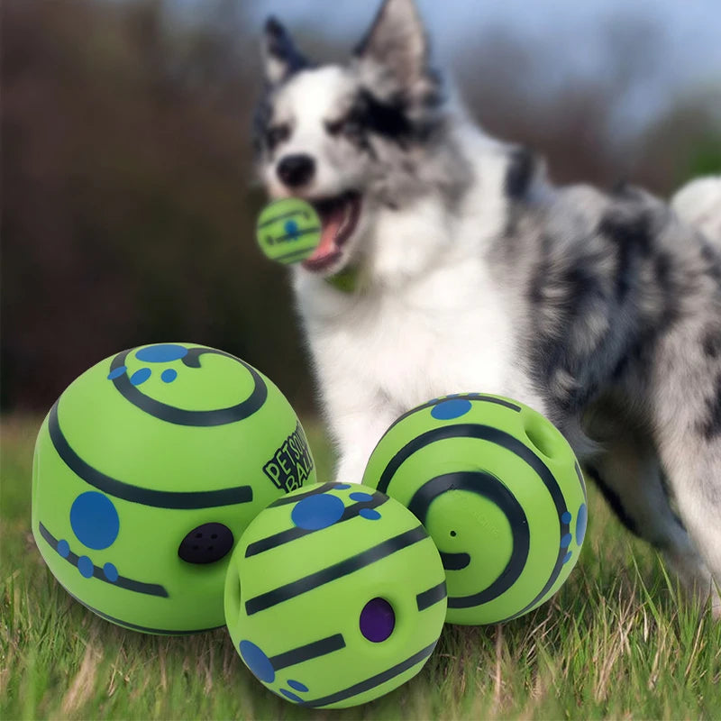 Pet owner throwing a Unisex Giggle Sound Ball, great interactive dog toy