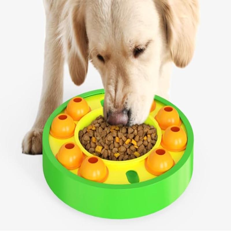 Close-up of a blue slow feeder dog bowl, a puzzle feeder aiding digestion for pets