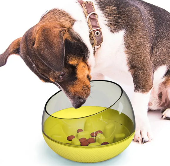 Unisex interactive slow feeder dog bowl promoting healthy eating for pets, with puzzle design for mental stimulation.