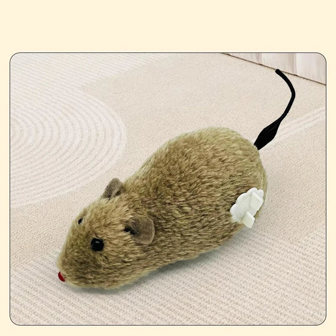Unisex interactive wind-up mouse cat toy for indoor play, plush pet supplies, encourages cat exercise.