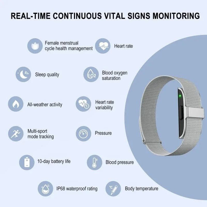 Smart fitness tracker for all genders. IP68 waterproof, real-time heart rate, and blood oxygen monitoring.
