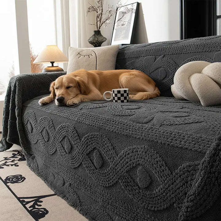 Unisex jacquard plush sofa cover, soft chenille for ultimate comfort, reversible design