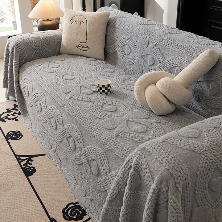 Pet friendly jacquard plush couch cover, protecting furniture from scratches and fur