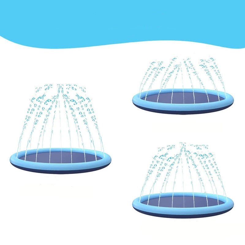 Kids and dog enjoying a large summer cool splash mat, perfect inflatable toy for garden outdoor fun