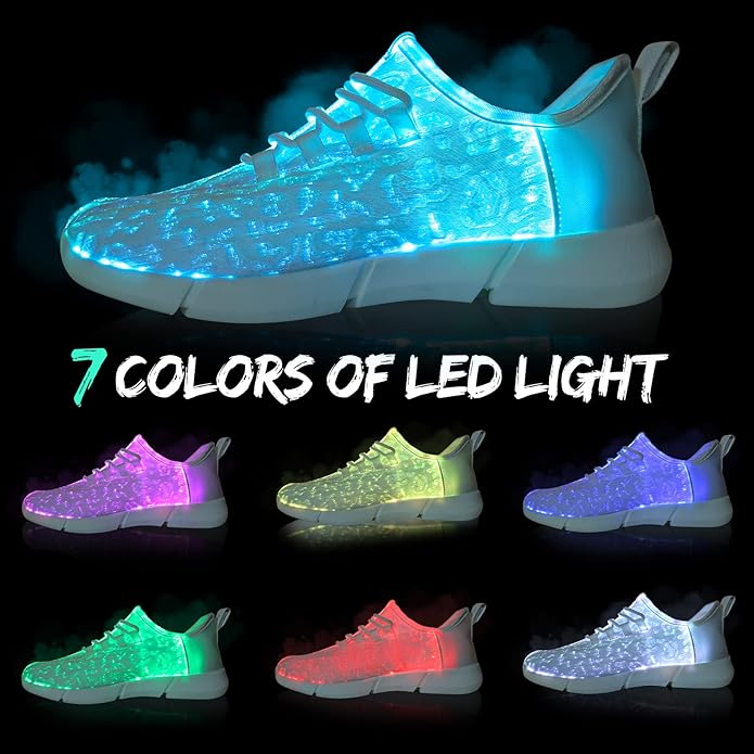 Rechargeable unisex GlowKicks LED sneakers for kids. Fiber optic light up shoes, perfect for fun events.
