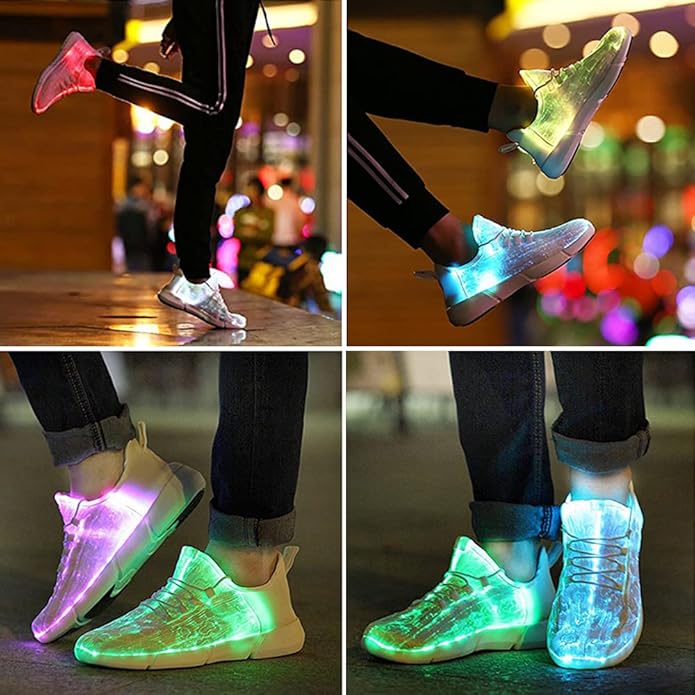 GlowKicks kids' unisex LED sneakers with fiber optic light-up design. Fun, rechargeable party shoes.