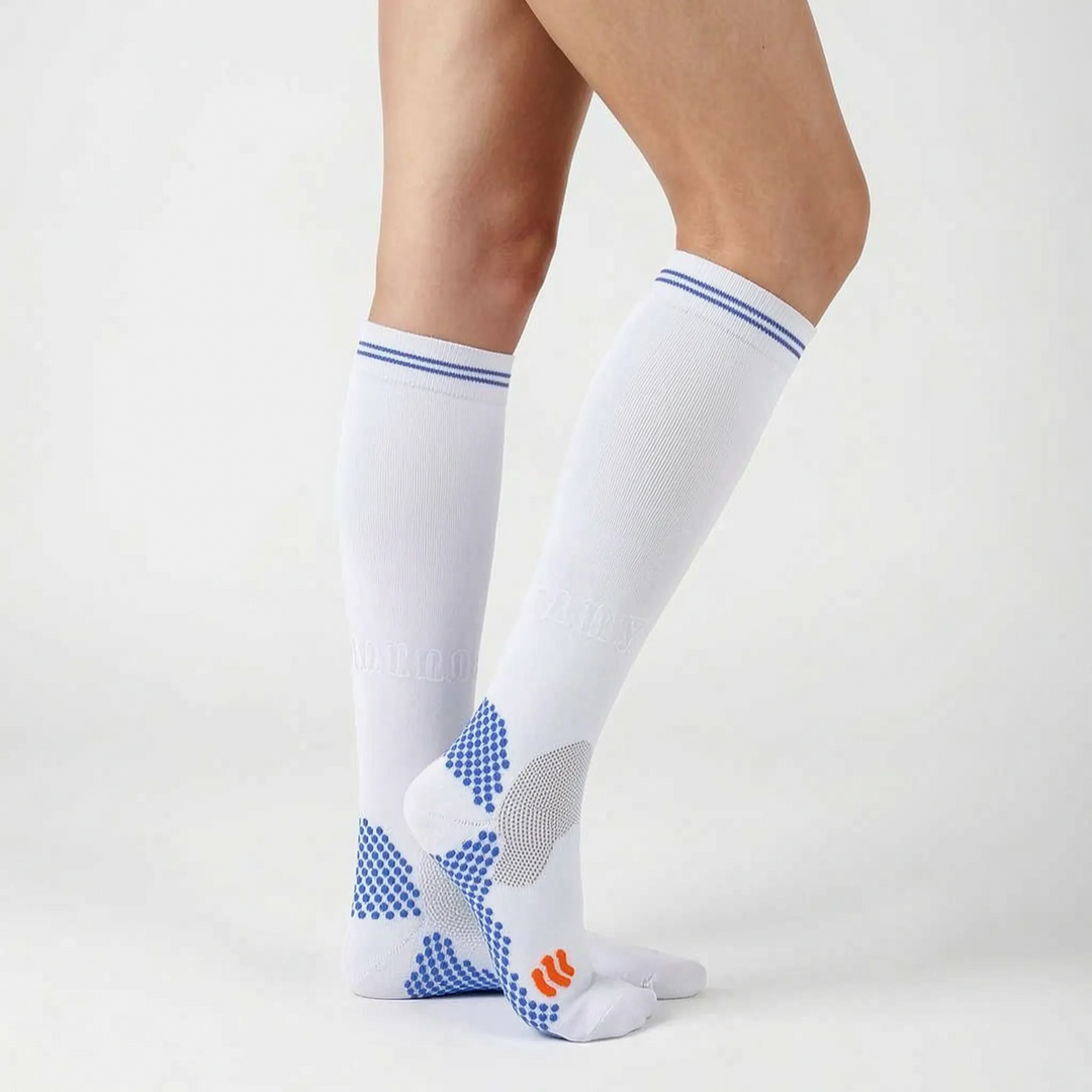 Premium activewear knee-high compression socks, unisex for fitness, running, and peak athletic performance.