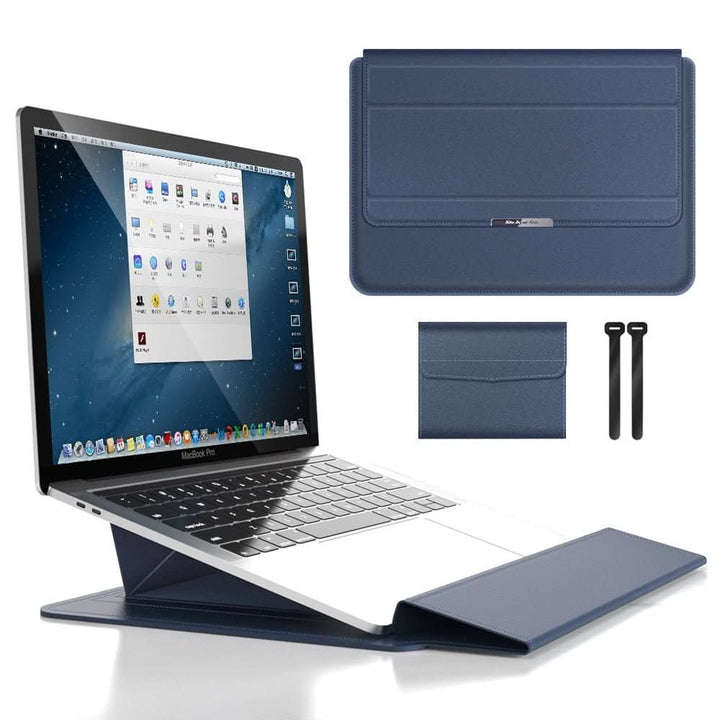 Daily use ergonomic laptop sleeve & stand. Portable, protects computer. Multifunctional, waterproof, shockproof.