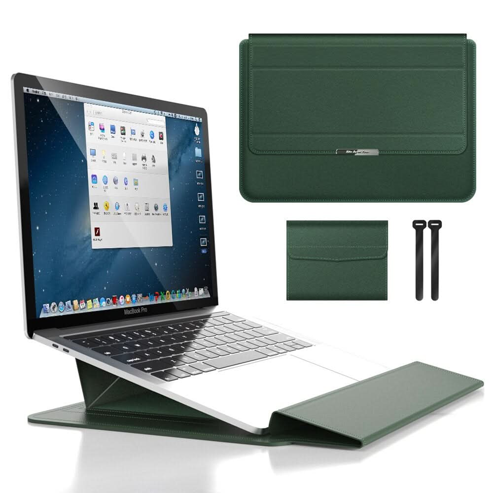 Versatile laptop sleeve & stand. Ergonomic, waterproof, shockproof, travel-friendly, slim protection for tech.
