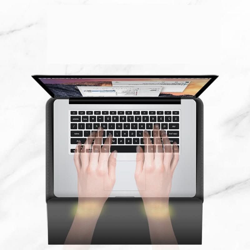 Multifunctional 2-in-1 laptop sleeve & stand. Ergonomic wrist rest, waterproof protection, slim, portable.