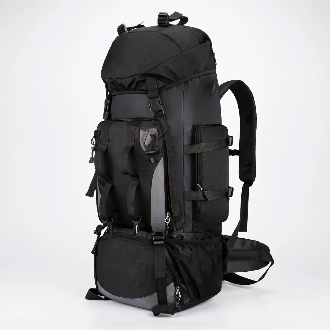 Ergonomic unisex hiking backpack with padded straps, ideal for long camping & trekking adventures.