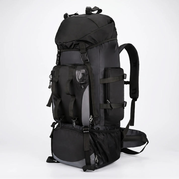 Ergonomic unisex hiking backpack with padded straps, ideal for long camping & trekking adventures.