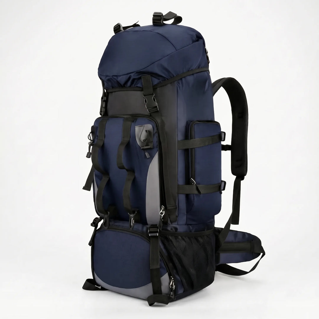 Sleek unisex large capacity hiking backpack, durable & waterproof, ready for any camping & adventure.
